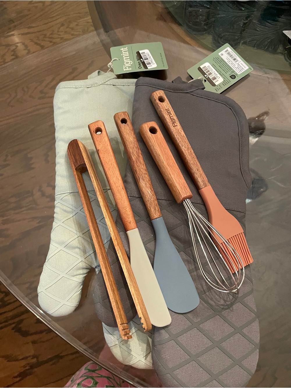 Figmint brand utensil set and pair of oven mitts Target brand